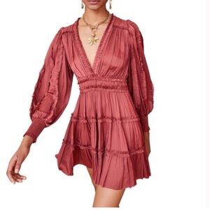 🔥Anthro O.P.T. deep cinnamon orange Tianna ruffle dress NWT large